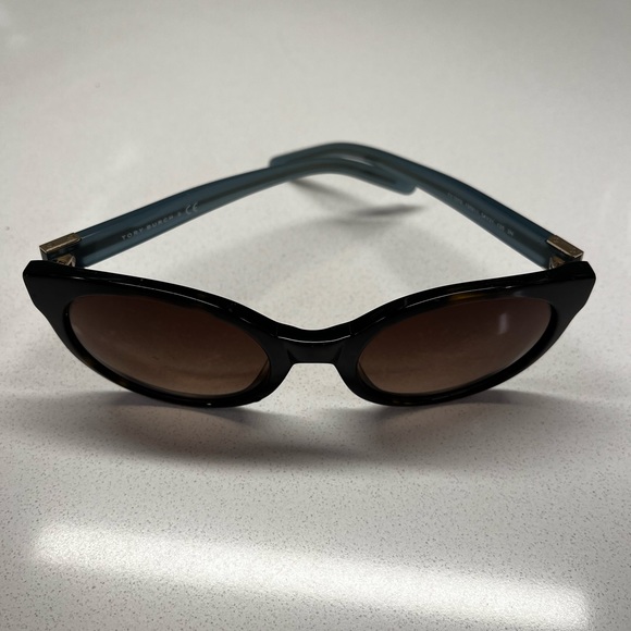 Tory Burch Sunglasses TY 7079 Round Blue Tortoise Frames Gold Logo - Picture 3 of 7